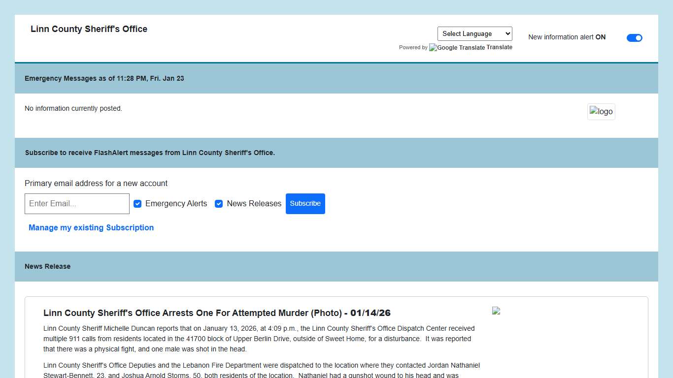 Linn County Sheriff's Office News via Flashalert.net