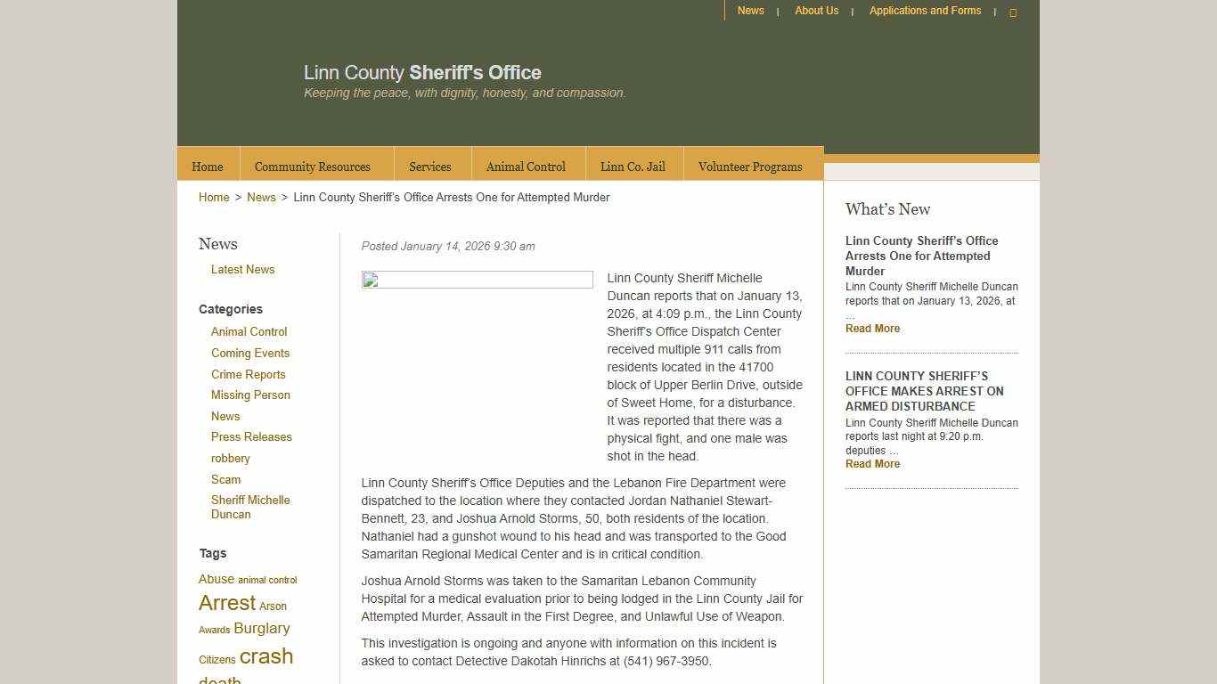 Linn County Sheriff's Office Arrests One for Attempted Murder - Linn County Sheriff's Office